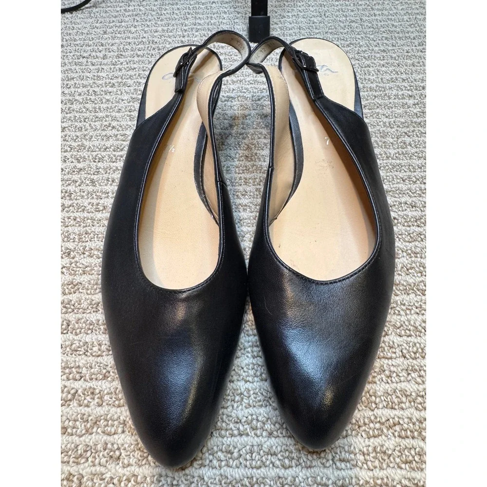 Ara Black Leather Slingback Block Heel Shoes Women's Size‎ 7.5